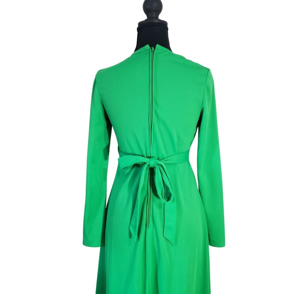 Vintage 1970s Lime Green Long Sleeve Maxi Dress Size 8 Bold Party Formal Hippie‎ - Picture 5 of 10